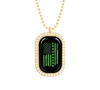 St. Day Patrick's Irish U.S. Flag Women's Square White Diamond Necklace Adjustable Pendant Chain Gift for Mom