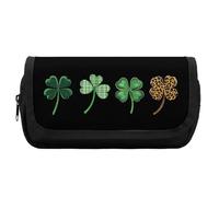 St Day Patricks Shamrock Clovers Cute Double Pencil Case Large Capacity Portable Pen Pouch with Zippered
