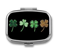 St Day Patricks Shamrock Clovers Cute Travel Pill Organizer Portable Small Square Medicine Case Box for Pocket Purse