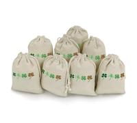 St Day Patricks Shamrock Clovers Printed Cotton And Hemp Bunches Pocket Drawstring Pouch 8 Pieces Reusable Gift Bags