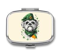St Day Patricks Shih Tzu Portable Pill Organizer with 2 Compartments Square Medicine Box Compact Travel Pharmacy Case
