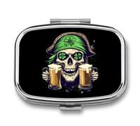 St Day Patricks Skull Beer Travel Pill Organizer Small Square Metal Portable Medicine Case Box for Purse Pocket