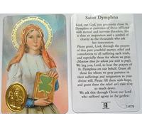 St Dymphna Laminated Prayer Card Gold Foil Medal & Highights