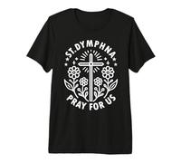 St Dymphna Pray for Us Catholic Cross Floral Premium T-Shirt