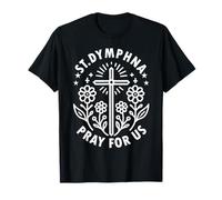 St Dymphna Pray for Us Catholic Cross Floral T-Shirt