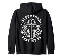 St Dymphna Pray For Us Catholic Cross Floral Zip Hoodie