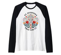 St Dymphna Pray for Us Catholic Patron Saint Folk Art Raglan Baseball Tee