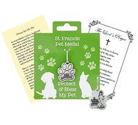 St Francis Dog Tag - Laminated St Francis of Assisi Prayer Card, The Lords Prayer Card - Saint Francis Patron Saint For Dogs Medal, Holy Cards Set - Paw Shaped St Francis Dog Medal - 3 Items
