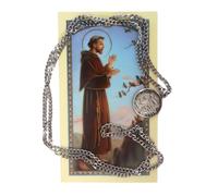 St. Francis of Assisi Pewter Medal on Stainless Steel Chain with Laminated Prayer Card | Religious Catholic Saint Pendant