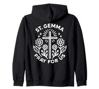 St. Gemma Pray For Us Cross Floral Catholic Patronage Zip Hoodie