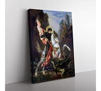 St George And The Dragon By Gustave Moreau Classic Painting Canvas Wall Art Print Ready to Hang, Framed Picture for Living Room Bedroom Home Office Décor, 76x50 cm (30x20 Inch)