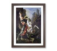 St George And The Dragon By Gustave Moreau Framed Wall Art Print A4 Walnut