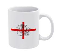 St George and The Dragon Coffee Mug White Ceramic 11 Oz Tea Cup Patriotic England Flag Graphic for British History Fans Daily Office and Home Use