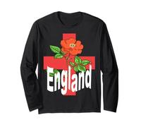 St George Cross with Tudor Rose and England Text Long Sleeve T-Shirt