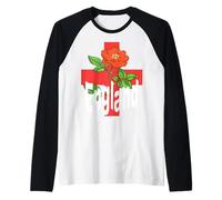 St George Cross with Tudor Rose and England Text Raglan Baseball Tee
