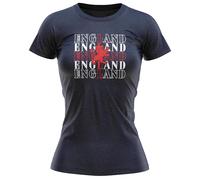 St Georges Cross England T Shirt Women English Rampant Football Supporter Tee Ladies European Footy Fan Top, M, Navy