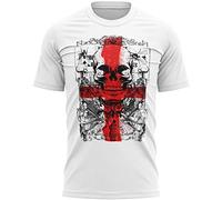 St Georges Cross Flag Mens T Shirt England Flag Skull Tee English Top, L, White