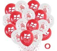 St. Georges Day Balloons Decorations - 36 Pieces Red White England Flag Design Latex Balloons, St George Knights Shields Flag Printed Balloon Decor for England National Day Party