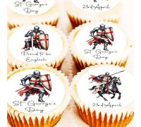 St George's Day Cake Toppers - English Knight Cupcake Decorations - Pre Cut - 4cm x 24 - Edible Icing or Wafer - Happy St Georges Medieval Knights - Proud To Be English (Edible Icing)