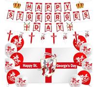 St. George's Day Decorations Banner, Bunting, 12Pcs Balloons, St. George's Day Celebration Party Supplies, English Culture Theme Party Decorations
