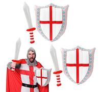 St George's Day Inflatables - English Flag Inflatable Shield + Red and White Inflatable Sword - England National Day Fancy Dress Sports Supporters Accessory Set - Pack Of 2