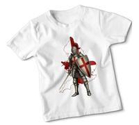St George's Day Knight England Map Kids Tshirt Patriotic British Holiday Tee for Youth 14-15 Years White