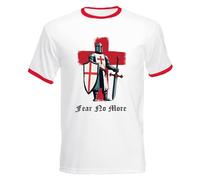 St. George's Day Knights Templar Fear No More Crusades British Flag Graphic Print Style Unisex Adult Crew Neck T-Shirt(XXL, White/Red)