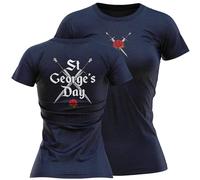 St Georges Day Red Rose Womens T Shirt English Knight Swords England Tee, XL, Navy