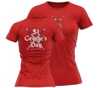 St Georges Day Red Rose Womens T Shirt English Knight Swords England Tee, XL, Red