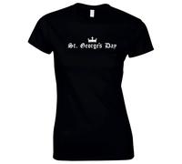St George's Day T Shirt Accessories - Saint George Cross England Flag Short Sleeve T-Shirts for Women - St Georges Day Party Fancy Dress Clothing Props for Him - Crown - Black-XXL