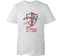 St. Georges Day T-Shirt Enlgand Flag Shield Religous Festivel Celebration Unisex Adults & Kids Gift Tee Top (White, L)