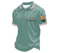 St Georges Day T-Shirt Men's Short Sleeve Polo Shirt Saint George Patriotic Graphic Tee Top Stand-Up Collar Polo Shirt Casual Button Down Summer Shirt Regular Fit Casual Shirt Casual Golf Shirt