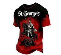 St Georges Day T-Shirt Men's Short Sleeve Templar Knights Printed Tops Retro Medieval 3D Printed Tee Top Comfortable Sports Shirt Regular Fit Casual Shirt Vintage Distressed Tops, Q Black, M