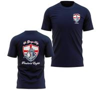 St Georges Day T Shirt Proud to Be English St Georges Shield Design Matching Pocket England Pride Tee Men, L, Navy