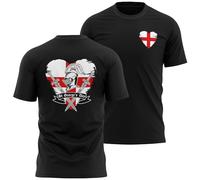 St George's England Knight Front and Back Mens T Shirt English Heart Crest Tee, L, Black