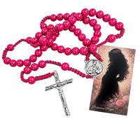 St Gerard Pregnancy Rosary Pink Acrylic Beads Catholic Prayer Card Necklace