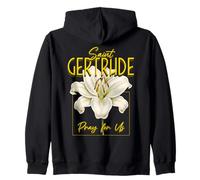 St Gertrude of Nivelles Lily Purity Catholic Patron Saint Zip Hoodie