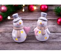 Netagon Festive Christmas Ceramic Light Up Snowmen Ornament - Pair Netagon Cream One Size