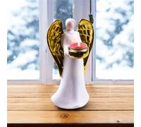 Netagon Ceramic Christmas Festive Winged Angel Tealight Holder Ornament - Gold Netagon White One Size