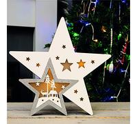Battery Powered Light Up Wooden Christmas Star Netagon Off White One Size