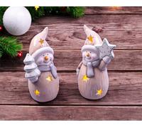 St Helens Home And Garden Ceramic Light Up Snowmen - Pair