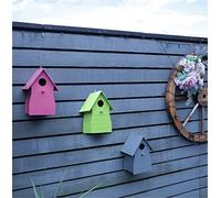 St Helens Home and Garden Coloured Wood Bird House Nesting Box for Small Garden and Wild Birds Set of 3