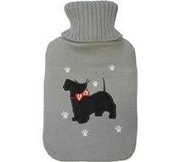 St Helens Home and Garden Hot Water Bottle with Knitted Cover, 2L Hot Water Bag, Use as a Hot and Cold Compress, Hand, Feet and Body Warmer, Relief from Neck, Shoulder. Westie/Scottie Dog Grey Design