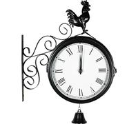 St Helens Home and Garden Large Double Sided Outdoor Platform Train Station Terminal Metal Retro Wall Clock with Iron Bracket For Decoration and Decor in Gardens, Yards