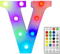St Helens Home and Garden RGB Colourful Light Up Letter Sign with Remote Control Battery Operated for Parties, Weddings, Celebrations, Bedrooms, Battery Operated. Letter V