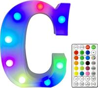 St Helens Home and Garden RGB Colourful Light Up Letter Sign with Remote Control Battery Operated for Parties, Weddings, Celebrations, Bedrooms, Battery Operated. Letter C