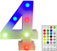 St Helens Home and Garden RGB Colourful Light Up Letters/Numbers Sign with Remote Control Battery Operated for Parties, Weddings, Celebrations, Bedrooms, Battery Operated. Number 4