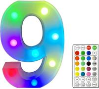 St Helens Home and Garden RGB Colourful Light Up Letters/Numbers Sign with Remote Control Battery Operated for Parties, Weddings, Celebrations, Bedrooms, Battery Operated. Number 9