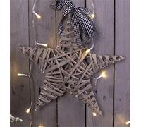 St Helens Home & Garden Light Grey Wicker Christmas Star - Rustic woven willow with a hanging loop and ribbon
