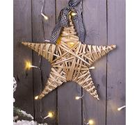 St Helens Home & Garden Natural Wicker Christmas Star - Rustic woven willow with a hanging loop and ribbon